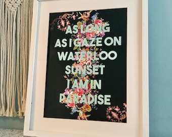 The Kinks, zolang ik naar de zonsondergang van Waterloo staar, ben ik in het paradijs Art Print-songteksten muziekprint