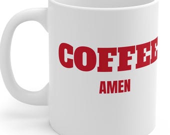 Coffee Amen Mug - Funny Faith Coffee Cup | Jewish Humour Gift | Minimalist Coffee Mug