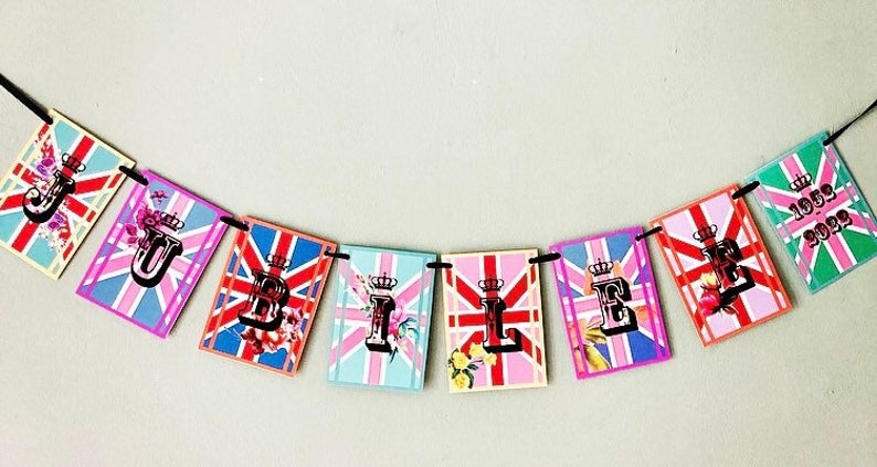 Queens platinum jubilee bunting or garland, jubilee party decorations, jubilee bunting, British celebration 