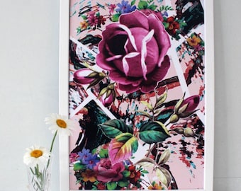 Pink rose floral Art Print, GALLERY WALL, flower print A4, A3 print