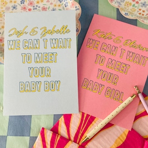 Carte de voeux personnalisée pour baby shower. J'ai hâte de rencontrer votre petit garçon/fille