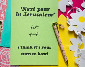 Volgend jaar In Jeruzalem, grappige paschakaart, joodse Pesachkaart, chag sameach, joodse wenskaart, joodse feestdagen