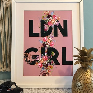 Pink London Girl floral Art Print, Gallery wall, LDN GIRL - girls room