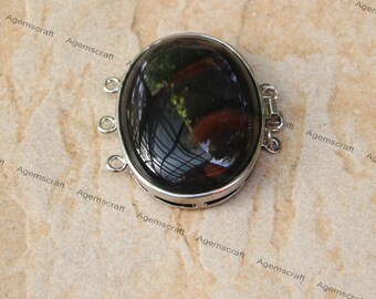 One Black Brown Agate gemstone 43x39mm gemstone 3 strands push box clasp, fastener. ET19/4C