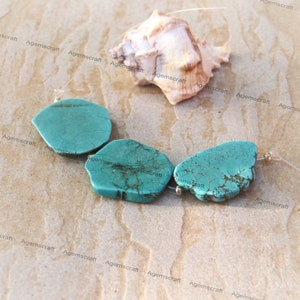 3 Turquoise Greenish Blue (Dyed) Howlite Slab freeform pendant focal beads 38-42mm