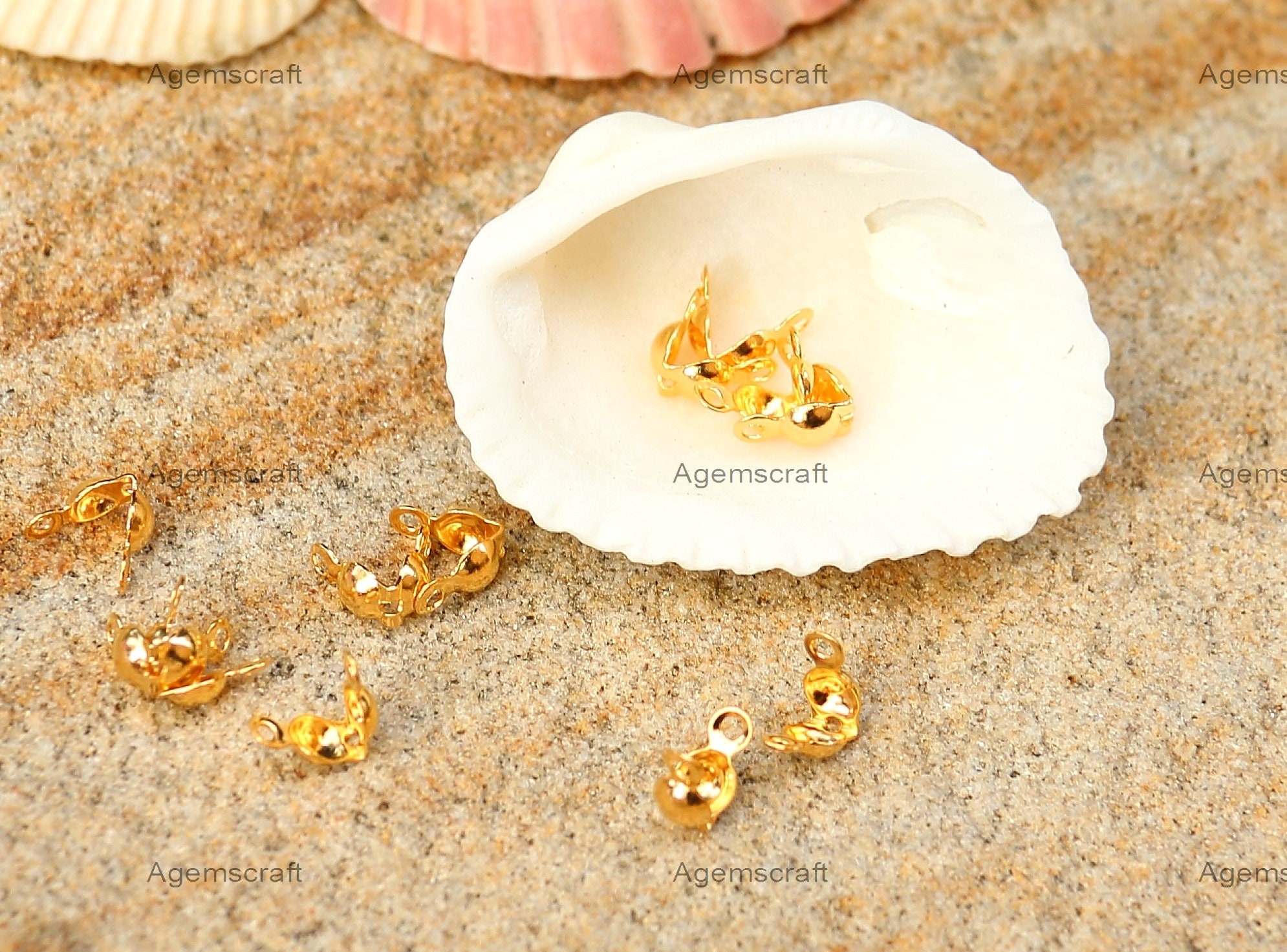 30 Crimp Bead Knot Cover Clamshell Calotte Style 4mm X 8mm Silver, Gold