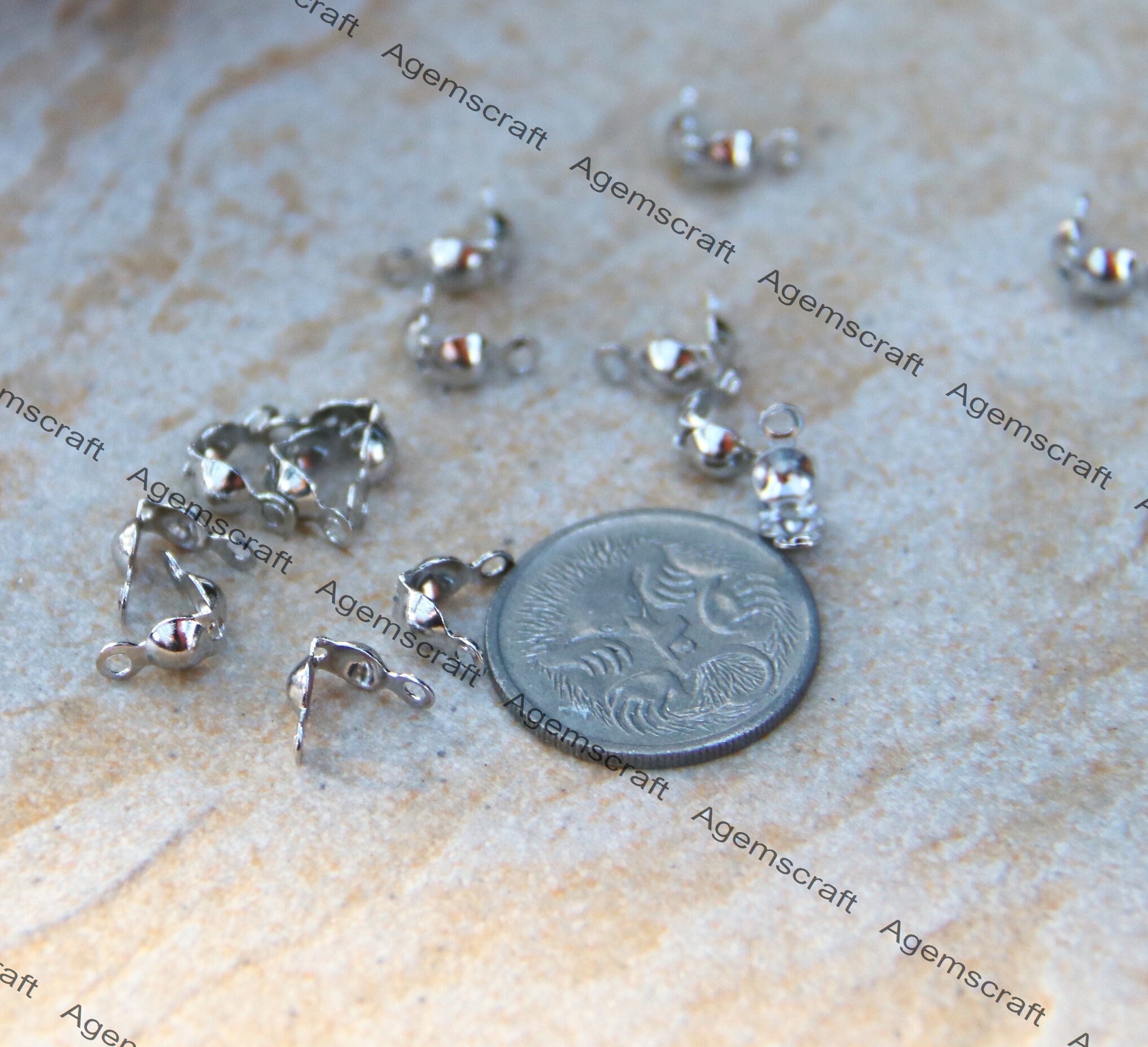 30 Crimp Bead Knot Cover Clamshell Calotte Style 4mm X 8mm Silver, Gold