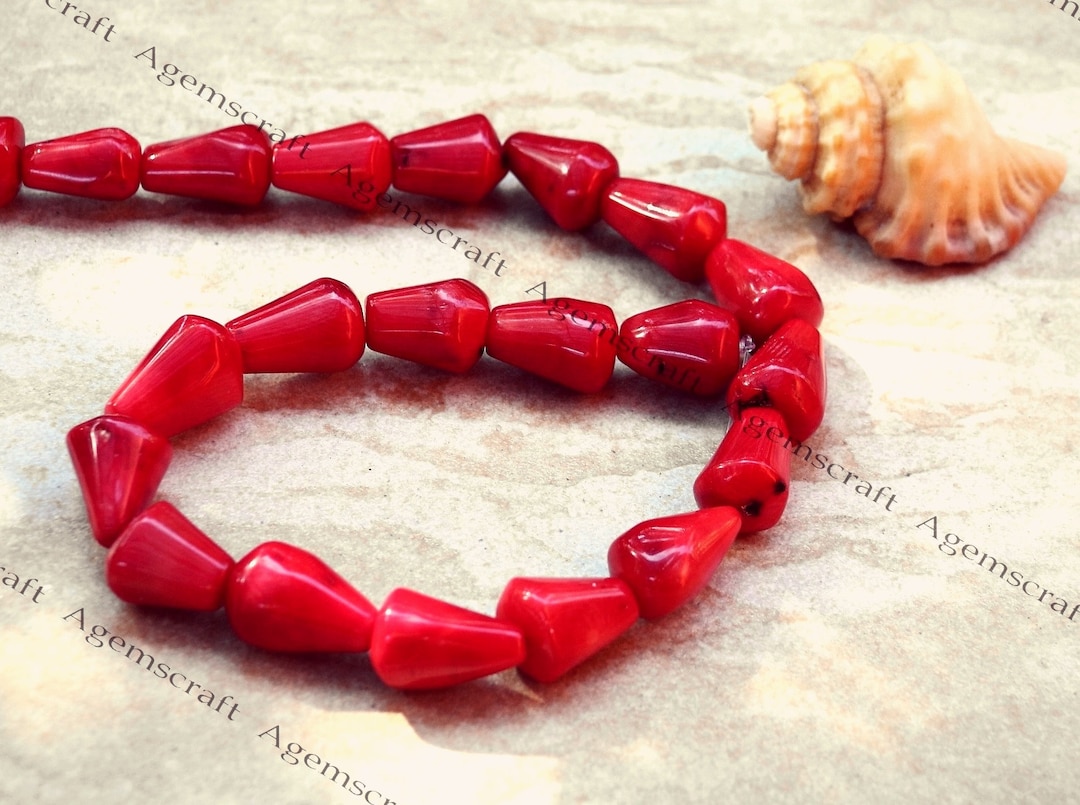 16 Red Genuine Coral Cone Teardrop Shaped Beads 17-20-22mm X 12-13mm ...