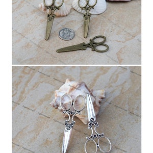 4 Large Silver or Bronze tone Victorian Scissors Charms Pendant 60x25mm