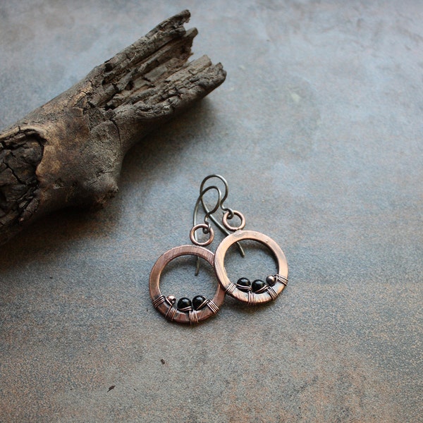 Dangle black earrings - gift for her - circle - round - minimalist - silver - earrings - gift - agate - geometric - girlfriend gift