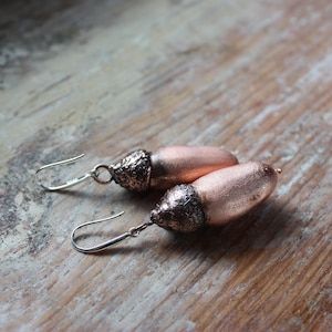 Real Acorn Earrings Copper Dangle, Oak Tree Jewelry for Nature Lover, Handmade Cottagecore Gift for Her, Woodland Forest Drop Earrings