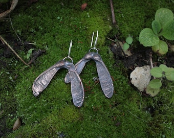Copper Maple Seed Earrings: Electroformed Maple tree pod, Woodland Fairy Jewelry