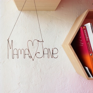Letrero de alambre personalizado con nombre: regalo para el día de la madre, colgante de pared personalizado, arte de palabras hecho a mano con alambre, decoración rústica para el hogar, regalo para mamá de parte de su hija