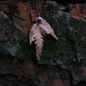 Fern Leaf Necklace for Nature Lovers, Delicate Blue Fairy Pendant Jewelry Gift