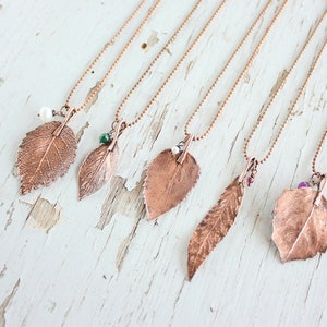 real leaf copper necklace - autumn wedding flavors - electroformed jewelry gift -Personalised Bridesmaids Pendant Gift