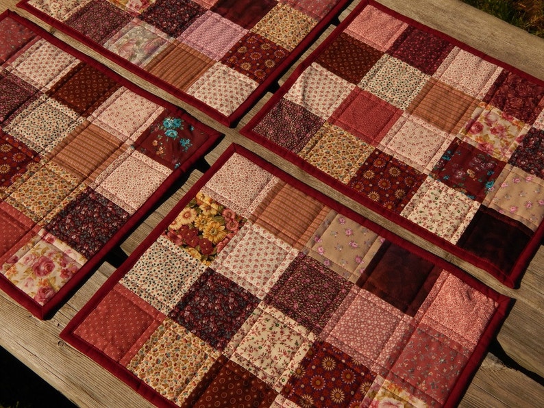 Shades of Burgundy Patchwork Quilted Placemats set of 4 Etsy
