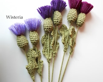 Crochet Thistles, Purple Flowers, 6 Handmade Thistles