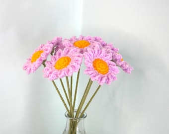 Crochet Pink Daisy Flowers with Vase: Handmade Floral Arrangement
