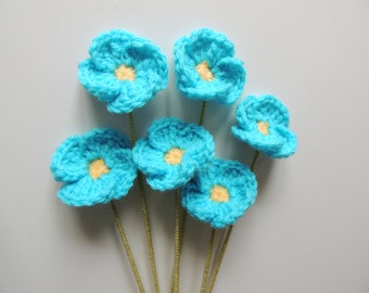Blue Poppy, Crochet Poppy, Artificial Flowers, Flower Bouquet