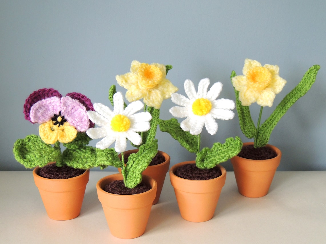 Crochet Daisy Crochet Flower in Pot Crochet Flower Etsy UK