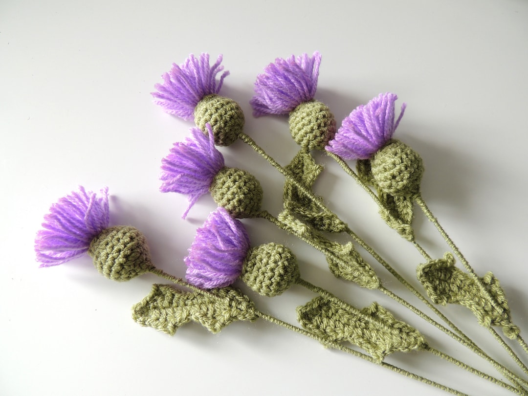 Thistles, Scottish Thistles, Purple Flowers, Crochet Flower Bouquet, 6