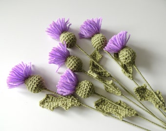 Thistles, Scottish Thistles, Purple Flowers, Crochet Flower Bouquet, 6 Thistles