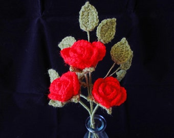 Crochet Roses, Table Posy, Red Roses, Crochet Flowers