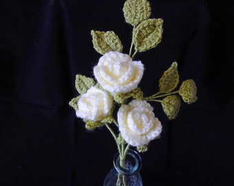 Crochet Roses, Table Posy, Cream Roses, Crochet Flowers