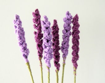 Lavender, Crochet Lavender Flowers, 6 Stems, Purple Flowers