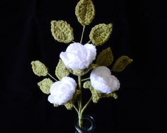 Crochet Roses, Table Posy, White Roses, Crochet Flowers