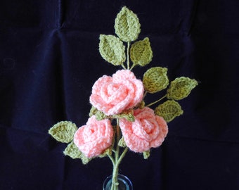Crochet Roses, Table Posy, Peach Roses, Crochet Flowers