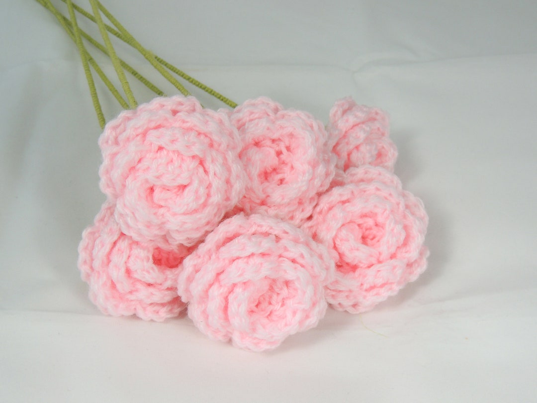 Pink Crochet Roses Crochet Roses, Flower Bouquet of 6 Pink Roses - Etsy