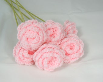 Crochet Roses, Flower Bouquet of 6 Pink Roses