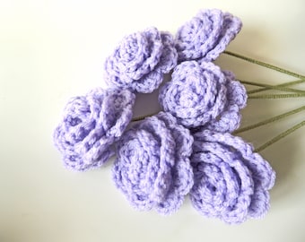 Crochet Roses, Flower Bouquet of 6 Lilac Roses