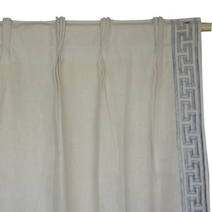 Ivory Linen Curtain, Plated Curtain, Embroidered Linen Curtain, Ivory Greek Key Curtain, Window Curtain, Door Curtain, Custom Made Curtain