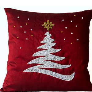 Christmas Pillows, Christmas Throw Pillow Cover, Christmas Cushions, Christmas Tree Pillow, Holiday Decor, Holiday Gifts, Red Gold Pillow