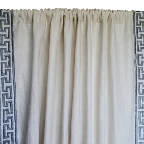 Linen Curtains, Greek Key Curtain, Heat Blocking Curtain, Door Curtains, Embroidered Curtains, Custom Gray Curtains, Window Curtain