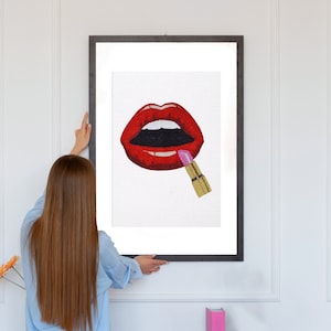 Beaded Pop Art Wall Decor, Lipstick Beaded Wall Art, Silence Beaded Wall Art, Retro Wall Art, Handmade Wall Art, Red Lips Wall Art Unframed