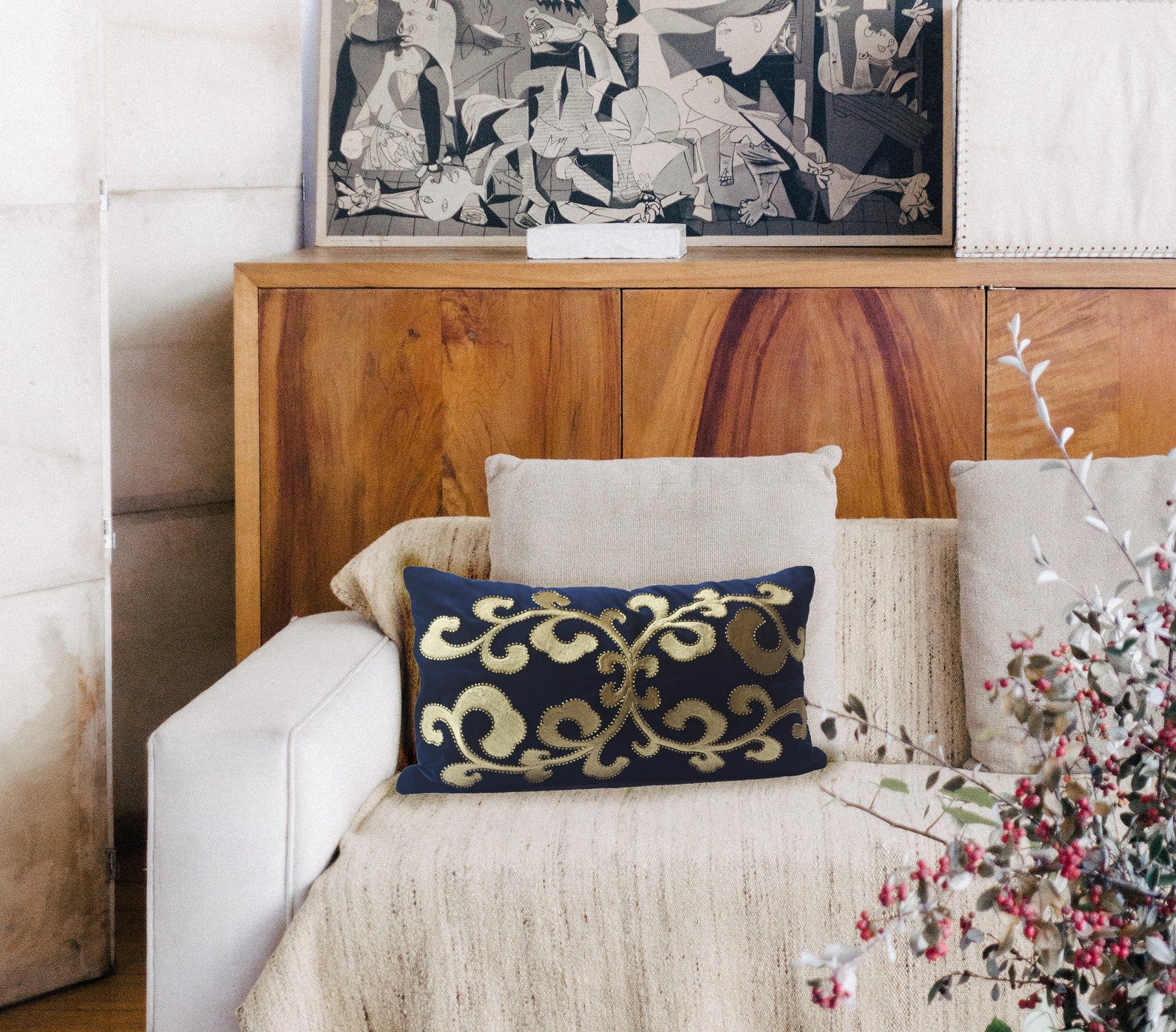 Navy Velvet Throw Pillow Cover Navy Gold Pillow Cover Etsy