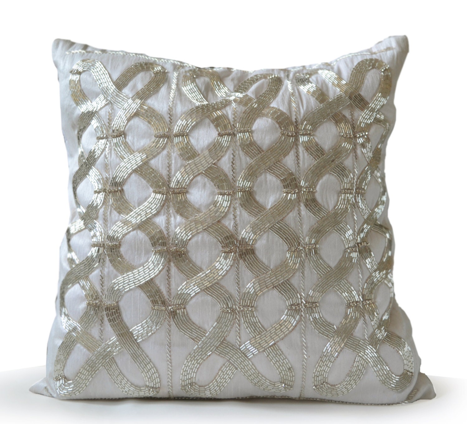 silver beaded throw pillow