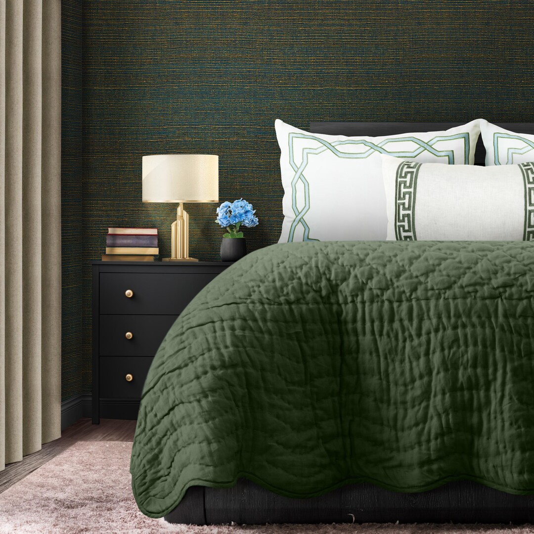Green Olive Linen Quilted Sham