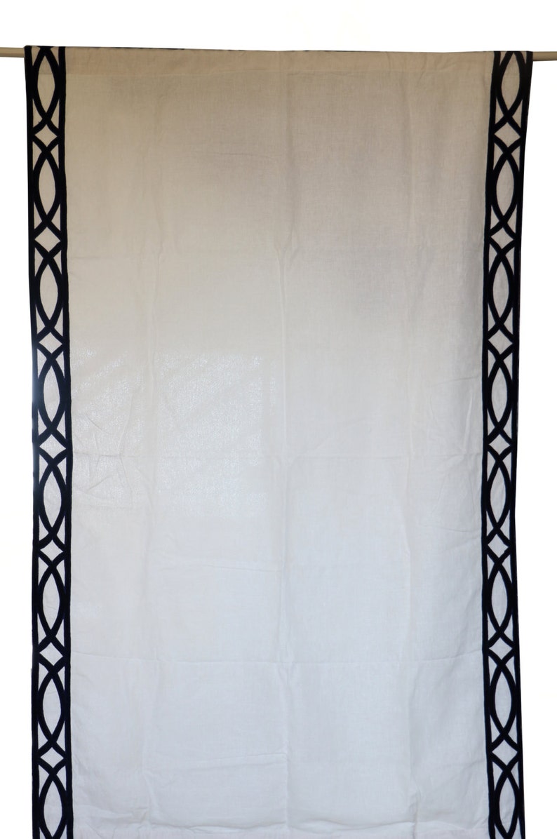 Linen Curtain Embroidered Curtains Custom Drape Navy Ivory Etsy