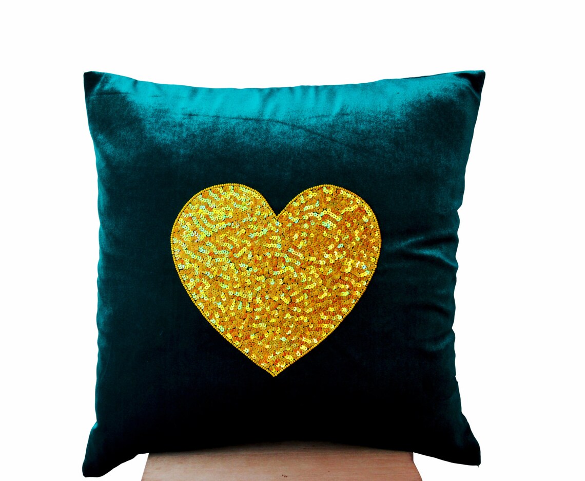 Teal Heart Pillow Teal velvet Pillows Velvet Pillows Etsy