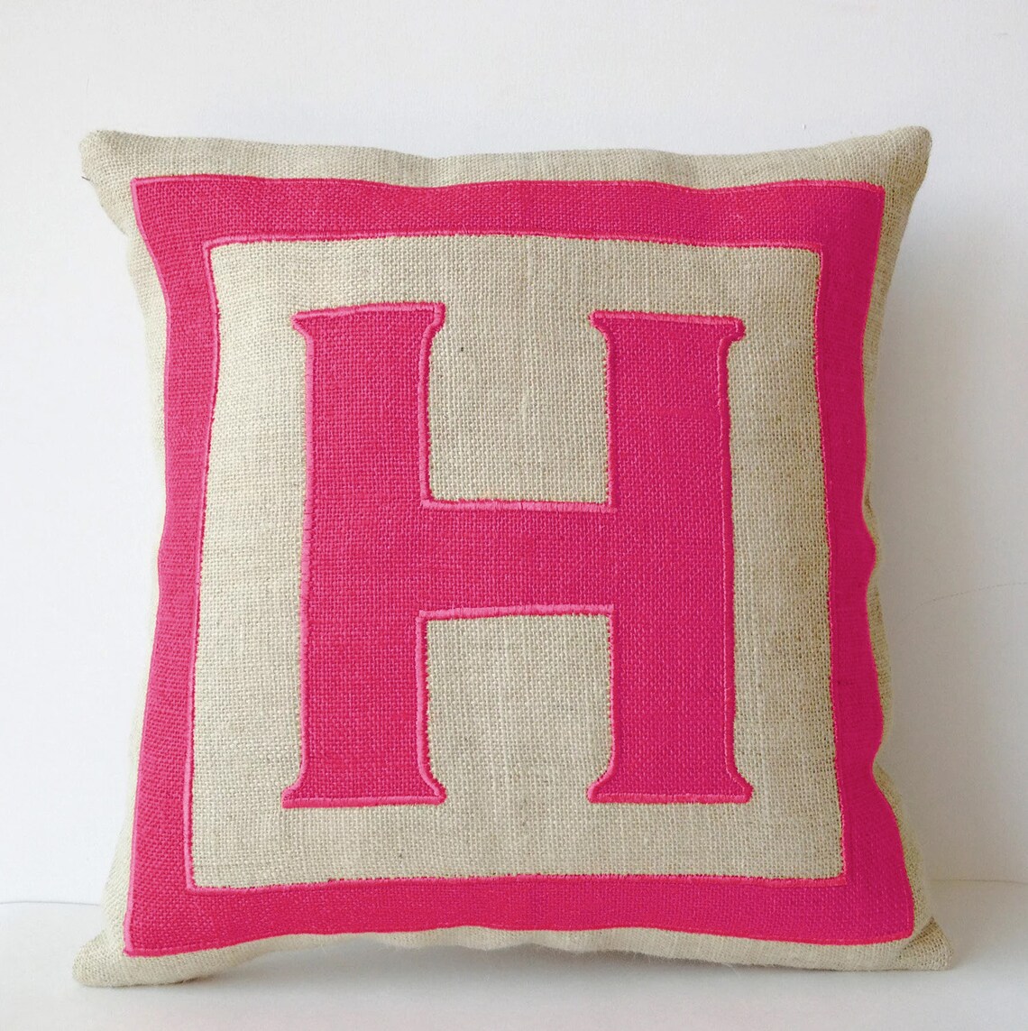 Monogram Pillow Cover Throw Pillow Burlap Pillow Red Ivory Etsy