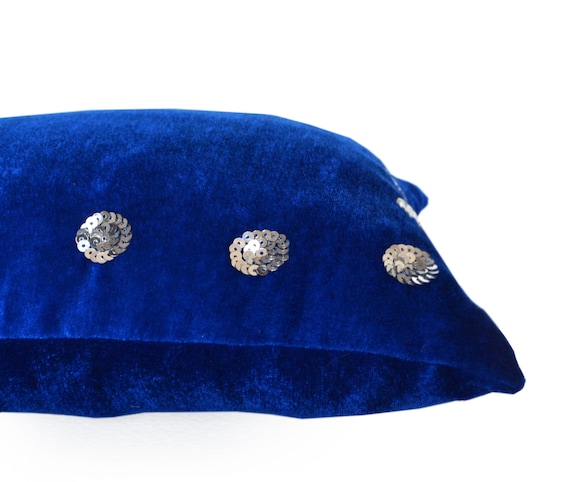 Blue Velvet Pillow Cover Sequins Pillow PLUSH Velvet Pillow Cover Royal Blue