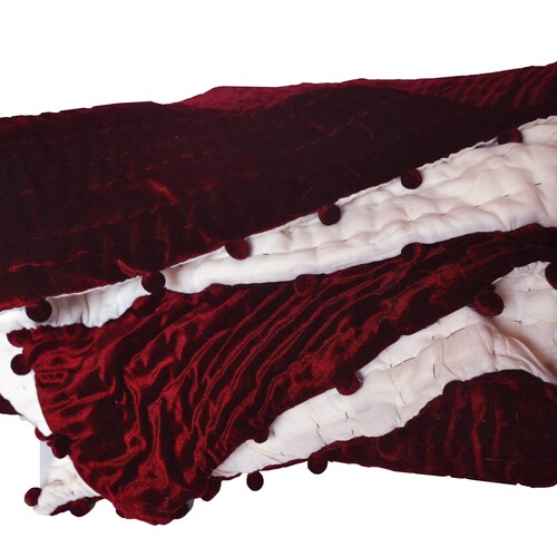 Velvet Comforter Velvet Quilt Deep Red Velvet Pick Stitch Etsy