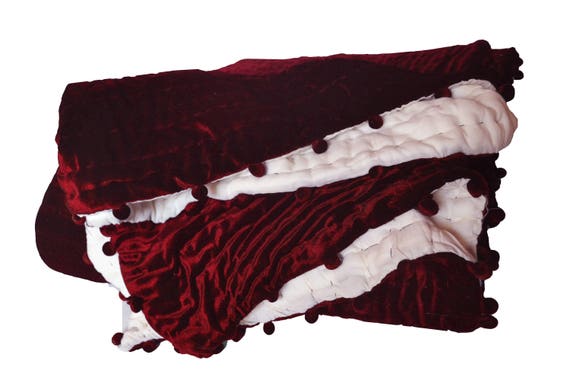 Velvet Comforter Velvet Quilt Deep Red Velvet Pick Stitch Etsy