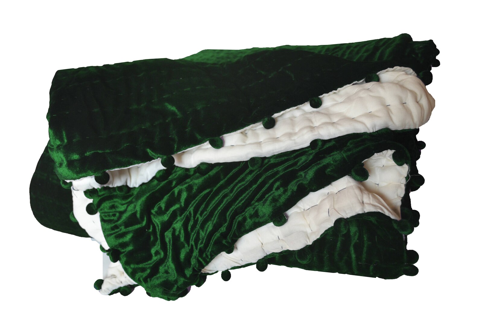 Velvet And Cotton Quilt Emerald Green Ivory Blanket Pick Etsy
