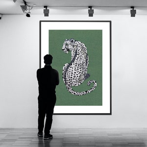 Beaded Leopard Wall Art, Handmade Staring Leopard Art, Sitting Big Cat Wall Decor, Unframed Wall Hanging, White Feline Wall Hanging, Gift