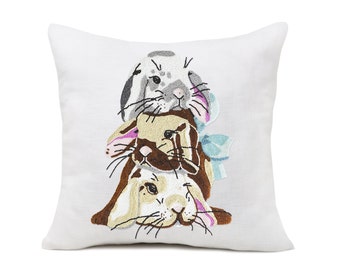 Beaded Bunny Rabbit Pillow Case, Easter Rabbit Pillow Cover, Cute Easter Cushion Cover, Easter Decor, Easter Gift, Living Room Pillow